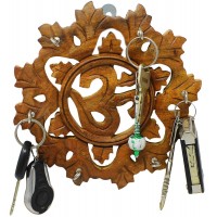Wooden Key Holder Wall Mounted Key Hooks Handmade Hanger Hindu Om Design   332735931089
